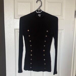 VENUS Black Long Sleeve Top with Gold Buttons